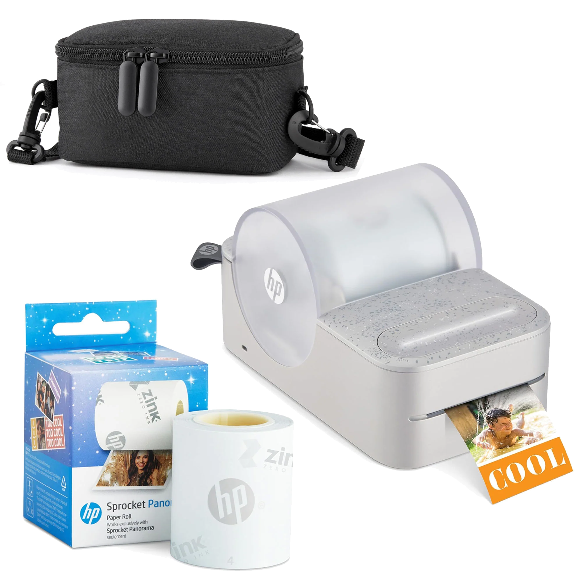 HP Sprocket Panorama Instant Portable Color Label & Photo Printer (Grey) Starter Bundle