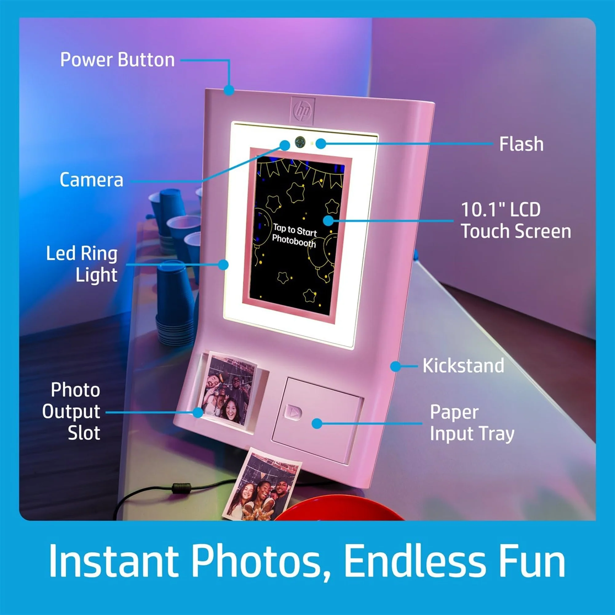 HP Sprocket Photobooth 3x4 Photo Printer (Pink) Bundle with Zink Paper (100 Sheets) & Carrying Case - Image 2