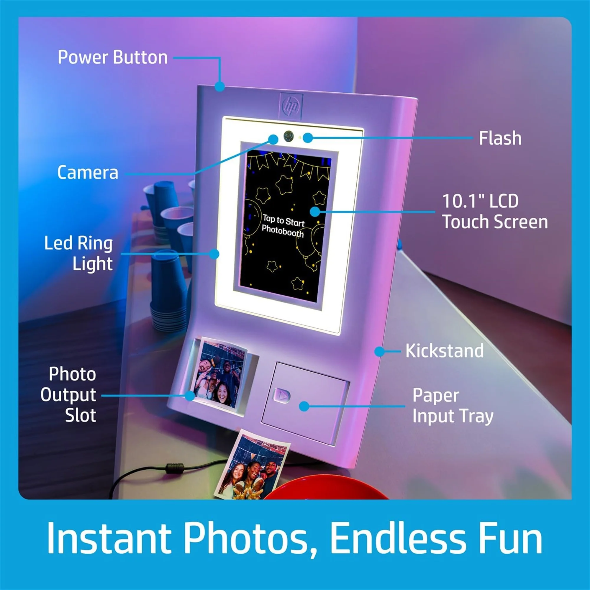 HP Sprocket Photobooth 3x4" Photo Printer (White) Bundle w/Zink Paper, Case, Screen Protector & More - Image 2