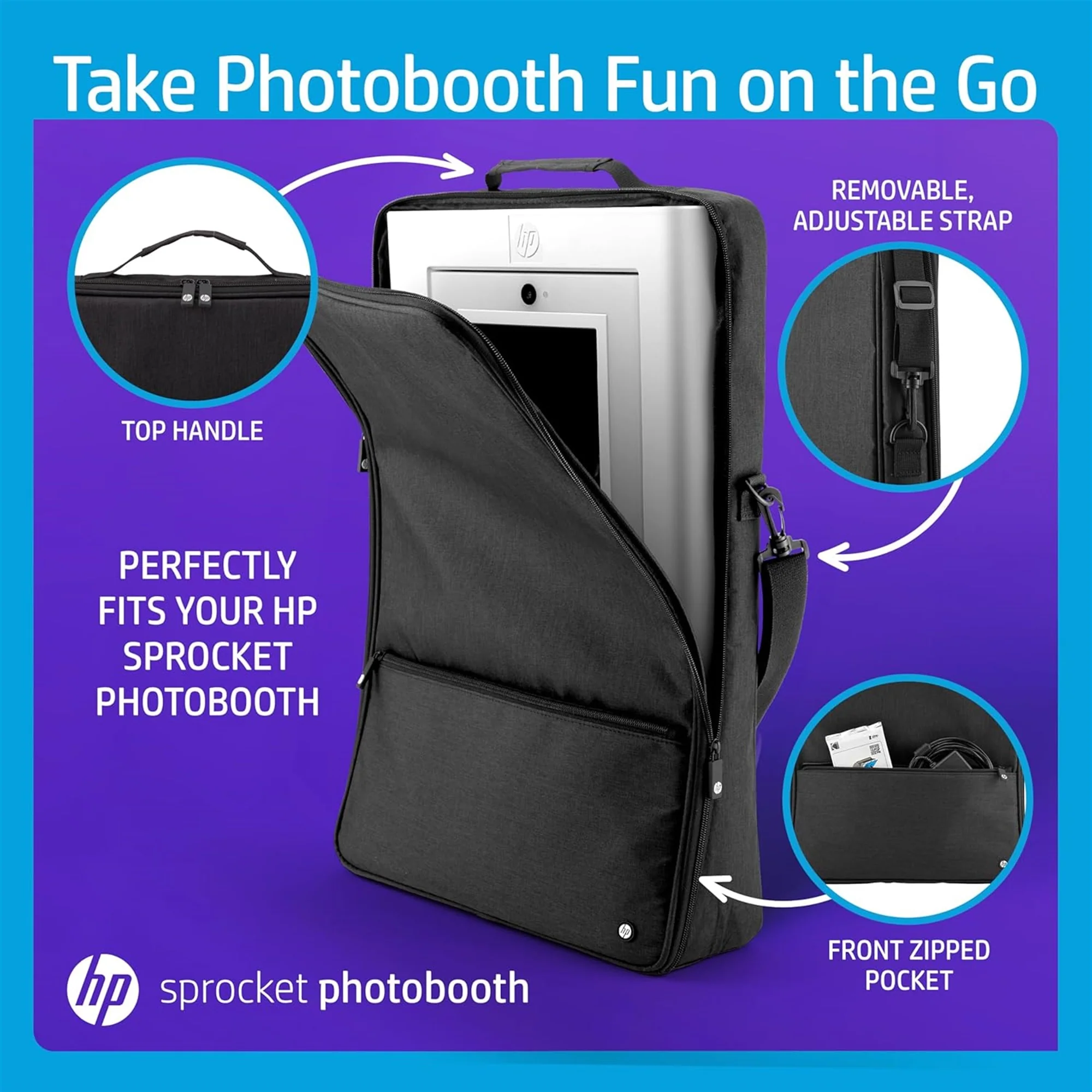 HP Sprocket Photobooth 3x4" Photo Printer (White) Bundle w/Zink Paper, Case, Screen Protector & More - Image 5