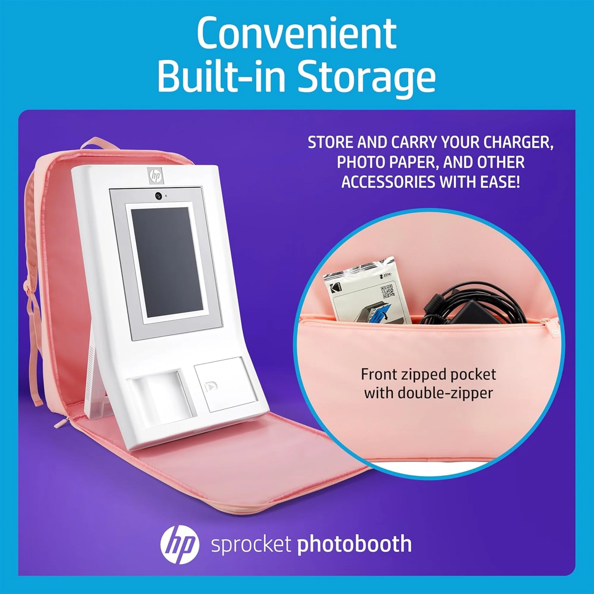 HP Sprocket Photobooth Travel Backpack (Pink), Exclusively for the HP Sprocket Photobooth Printer - Image 3