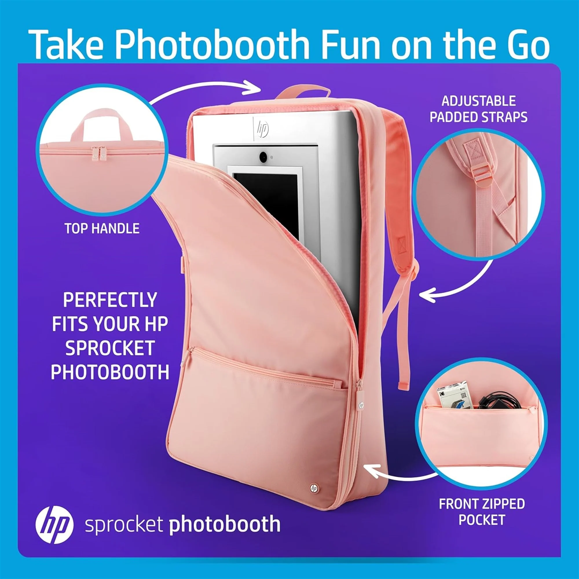 HP Sprocket Photobooth Travel Backpack (Pink), Exclusively for the HP Sprocket Photobooth Printer - Image 4
