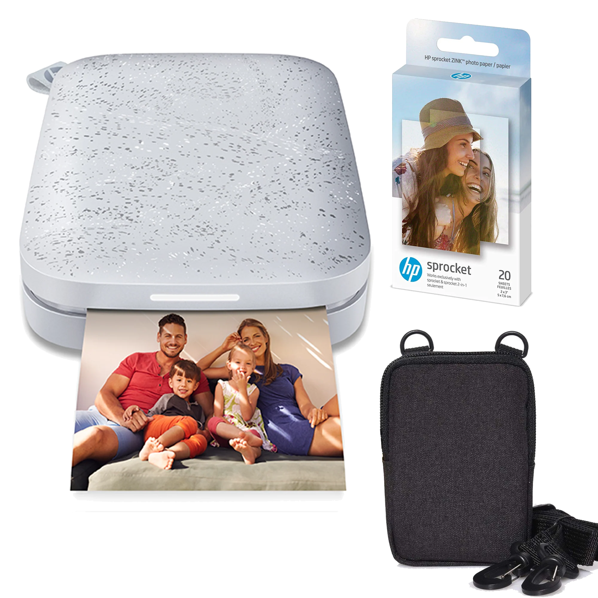 HP Sprocket Portable 2x3" Instant Photo Printer (Luna Pearl) Zink Paper Bundle