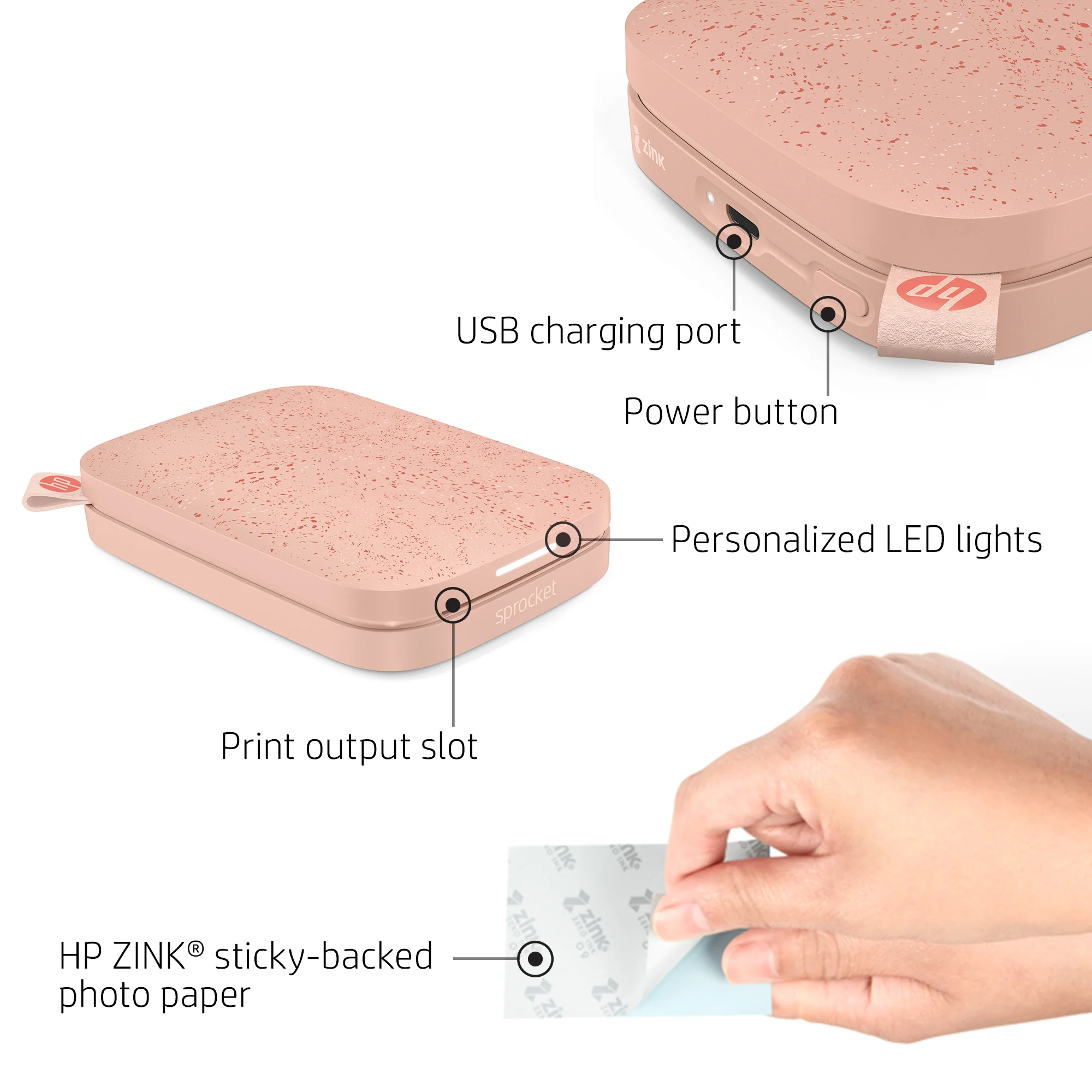 HP Sprocket Portable Instant Photo Printer 2” x 3” Blush Pink - Image 3