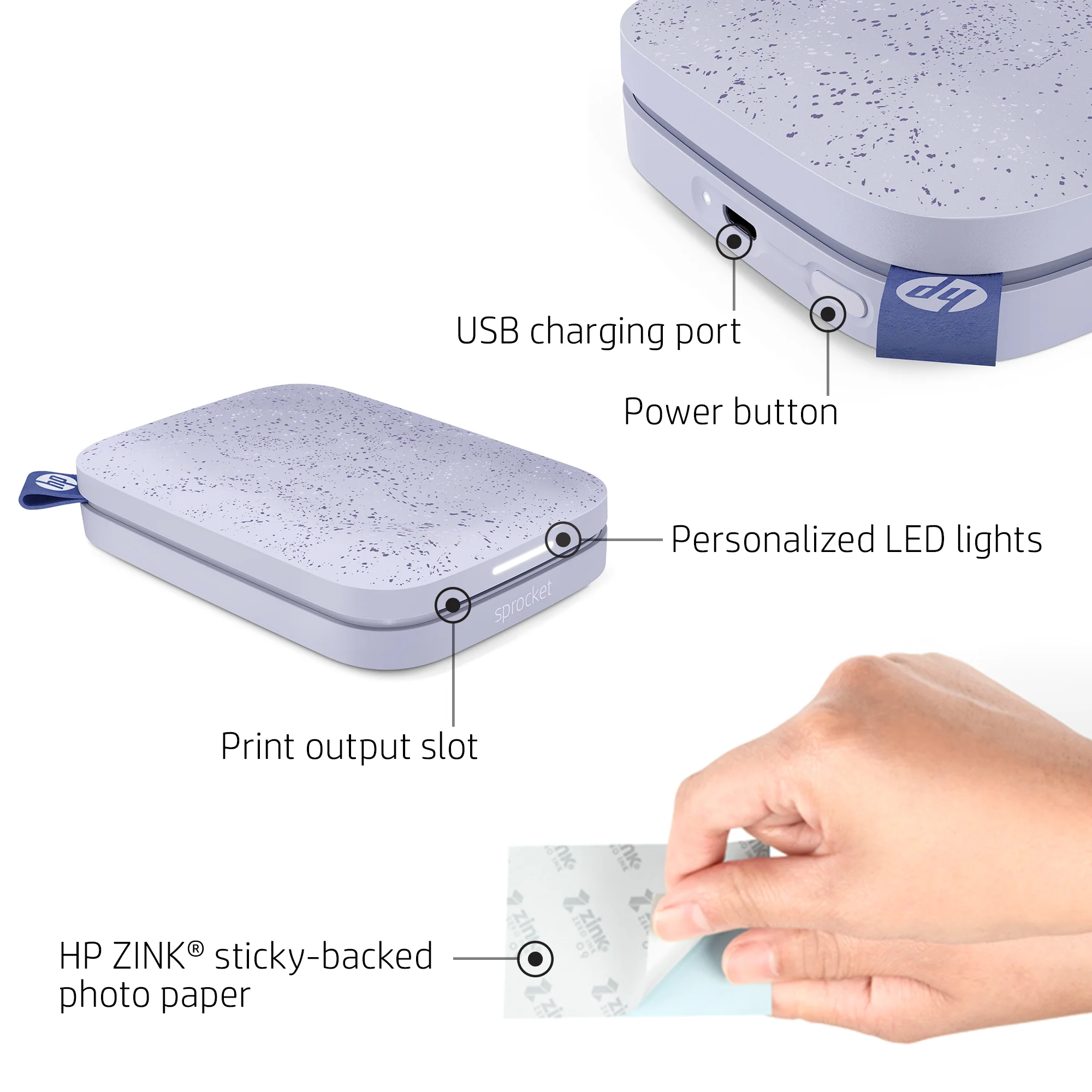 HP Sprocket Portable Instant Photo Printer 2” x 3” Lilac - Image 3