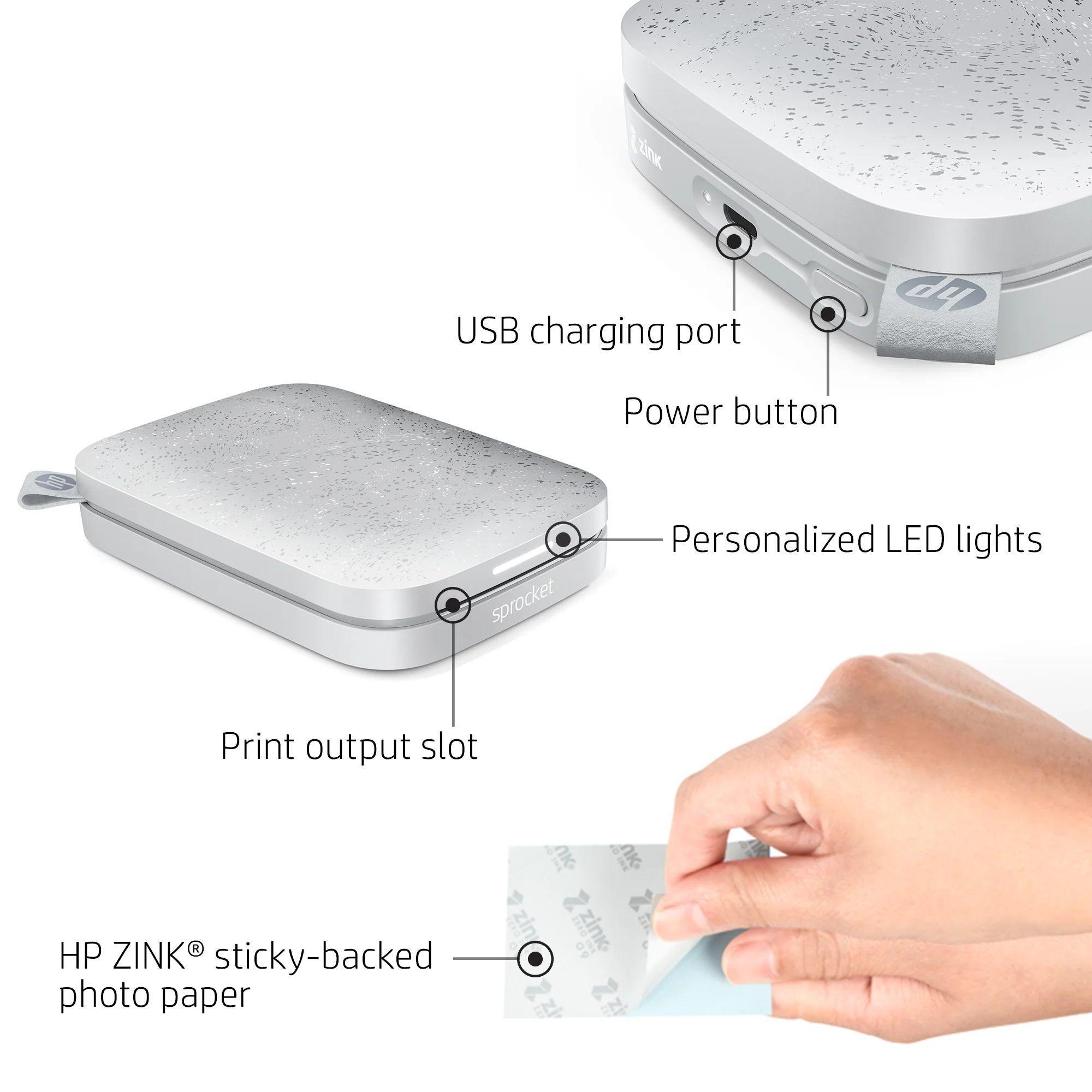 HP Sprocket Portable Instant Photo Printer 2” x 3” Luna Pearl - Image 3